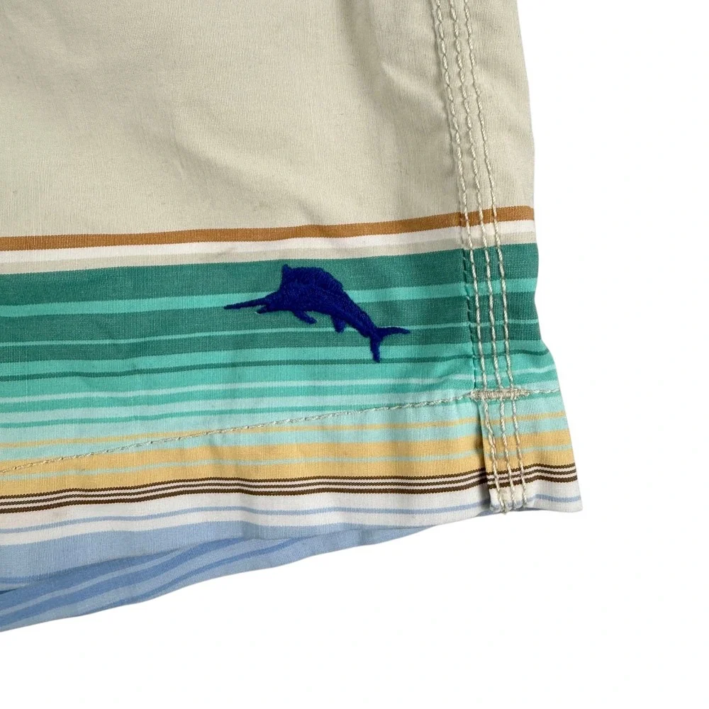Tommy Bahama Relax Swim Trunks Mens L Multicolor Striped Drawstring Board Shorts
